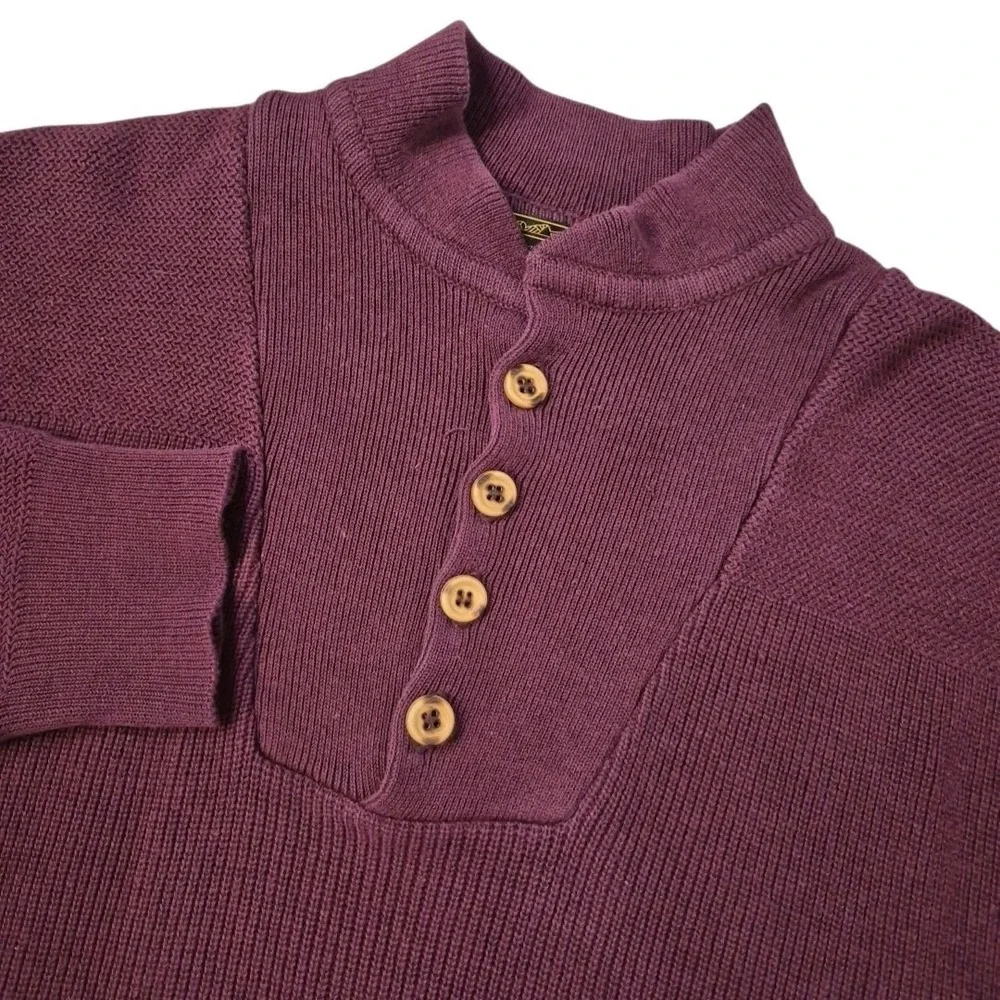 Vintage Eddie Bauer Henley Sweater Mens Large Burgundy Red Fisherman‎ Knit 90s